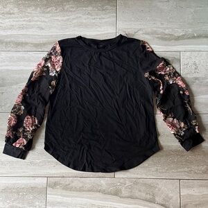 SHEIN Black Top with Floral Sleeves